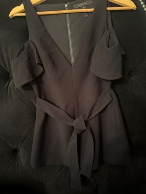 BCBGMaxAzria Black Cold-Shoulder Peplum Top with Tie Waist